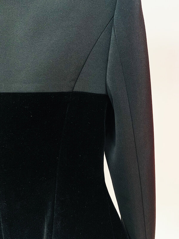 Blazer feminino slim encaixe patchwork de veludo, jaqueta designer, mais recente designer, 2024