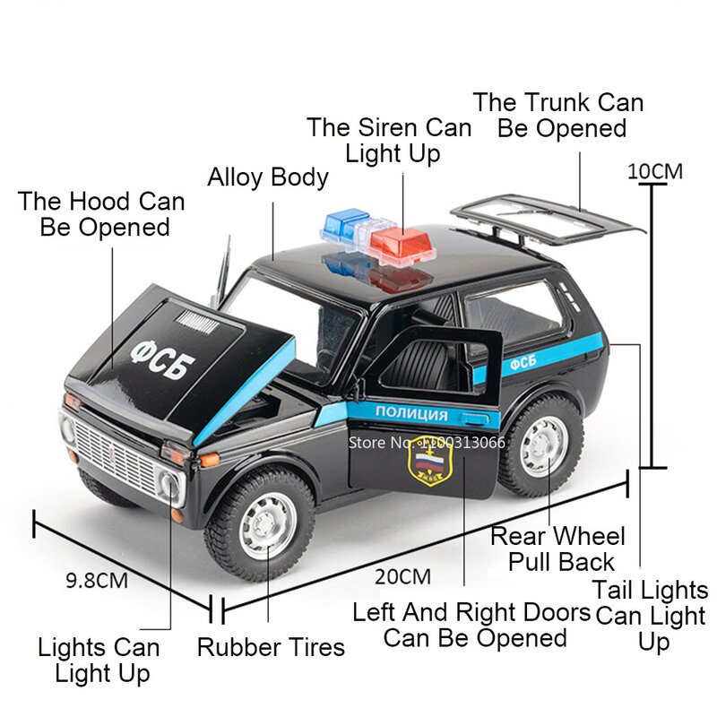 1/18 scala Russia Ladaniva modelli di auto della polizia 5 porte auto aperte ruota tirare indietro funzione veicoli giocattoli per i regali del Festival dei ragazzi