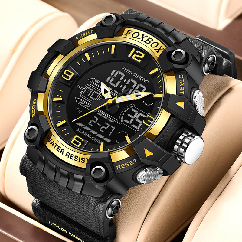 LIGE zegarek z podwójnym wyświetlaczem męskie topowy luksusowy męski zegarek marki FOXBOX wojskowy cyfrowy wodoodporny kwarcowy zegarek na rękę Montre Homme