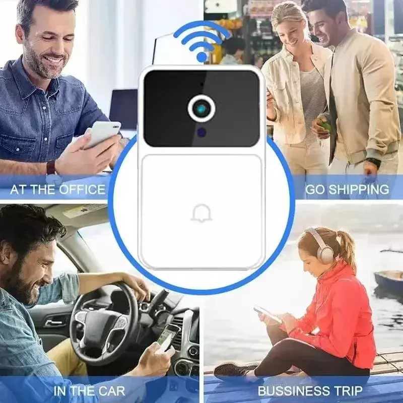 Sonnette vidéo Wi-Fi intelligente avec vision nocturne, interphone bidirectionnel, changement de voix, alarme IR, caméra de sécurité pour la maison