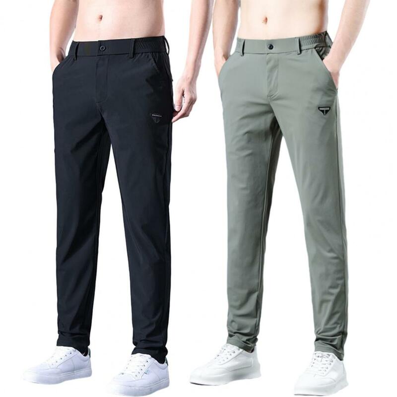 Calça casual stretch fina masculina, slim fit, elástico na cintura, empresarial, clássica, coreana, verde, cinza, primavera, verão