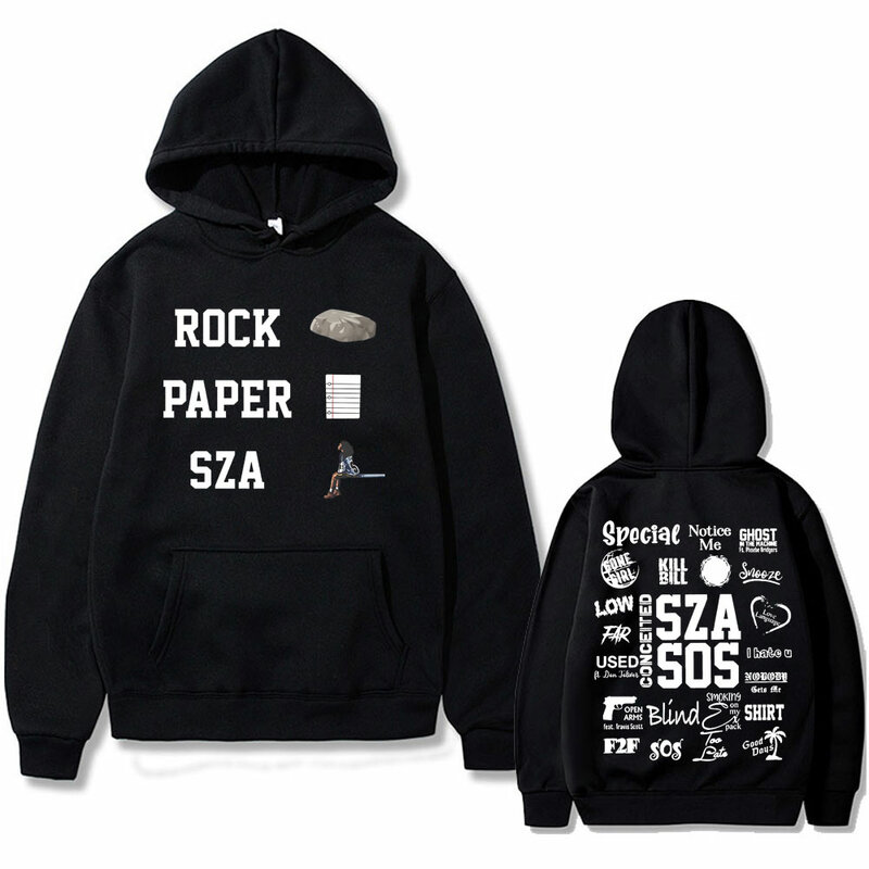 Rapper SZA SOS Rock Paper Graphic Print Hoodie Men Women Hip Hop Vintage Oversized Sweatshirt Tops Unisex Fleece Cotton Hoodies
