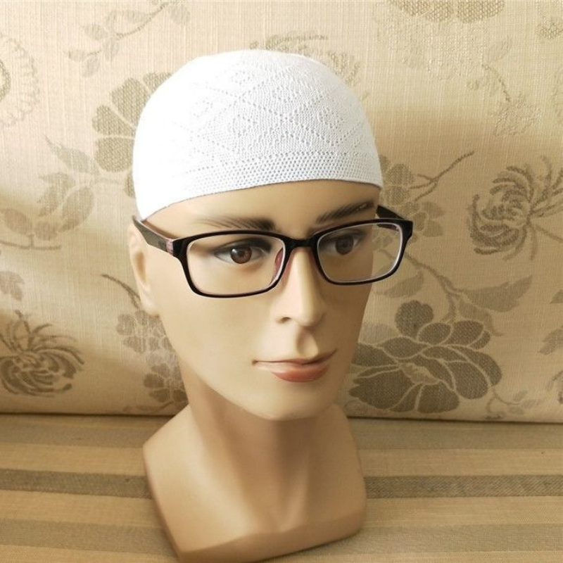 Fez-男性用ニット化粧品マスク,イスラム教徒のキャップ,トルコの祈りの帽子,kippathh,アラビア語,青,白,メッシュ,ウール,送料無料
