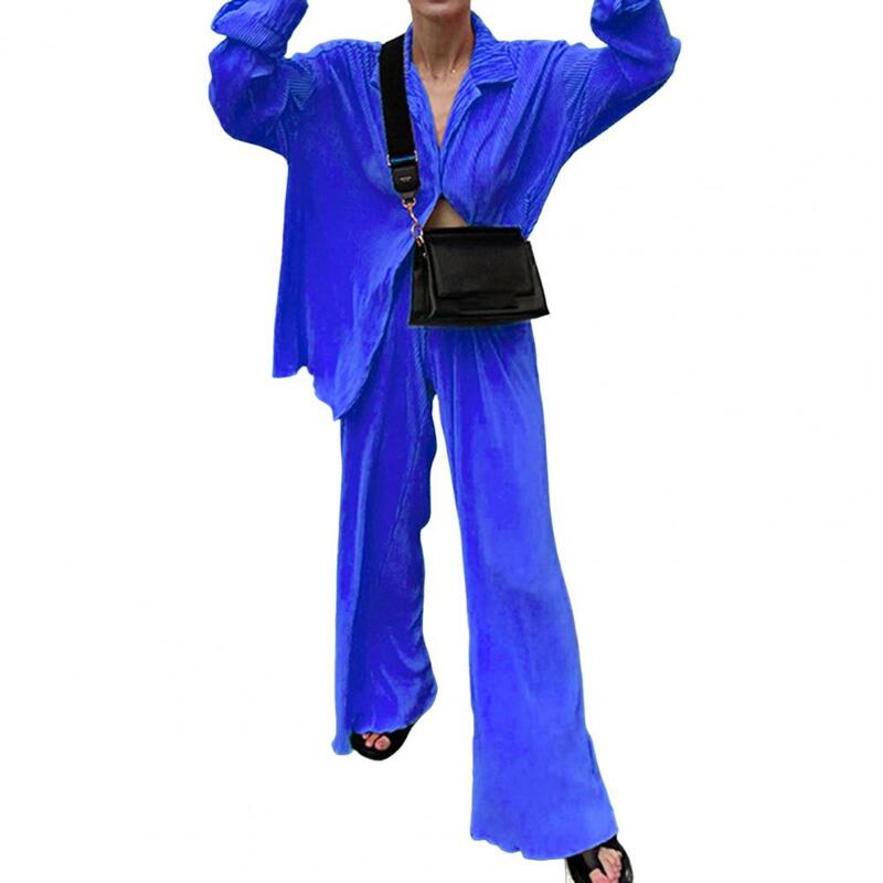 Conjuntos de pantalones plisados de 2 piezas para mujer, ropa de calle de primavera y verano, camisa de manga larga con botones y pantalones de pierna recta, trajes sueltos