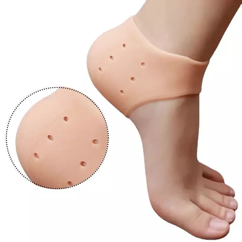 2 buah kaus kaki silikon perawatan kaki Gel pelembap tumit tipis kaus kaki dengan lubang retak perawatan kulit kaki pelindung alat pedikur kaki