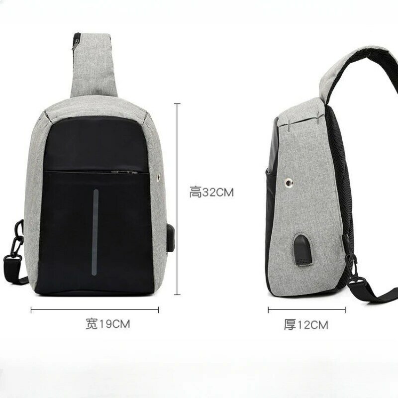 Crossbody Sling Bag para homens e mulheres, mochila de ombro, sacolas no peito com porta de carregamento USB, Headphone Hole