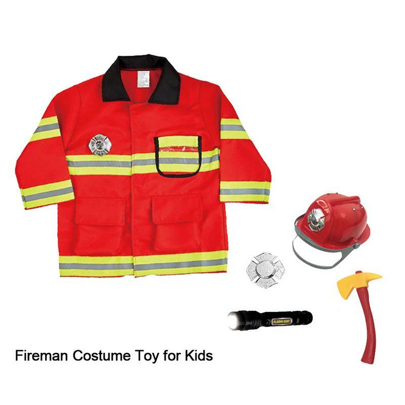 Children's Firefighter Suit Roleplaying Props Holiday Fireman Costume Toy For Kid Pretend Role Play Holiday Costume Polyester