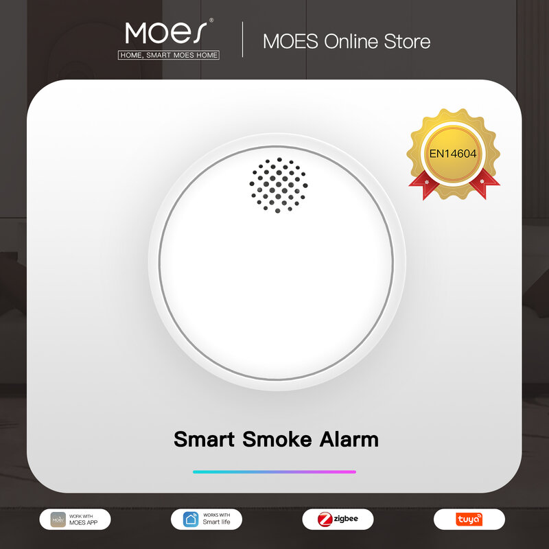 MOES ZigBee Smart Wireless Smoke Detector Fire 85dB Sound Alarm Siren Sensor Smart Safety Protection Home Kitchen Fire App Alert