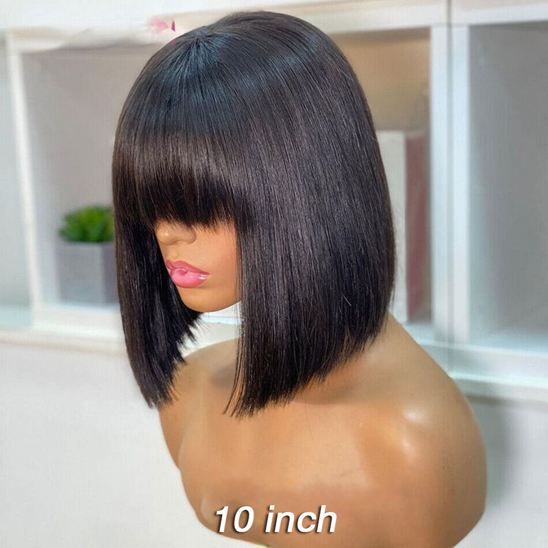 180d laranja loira curto corte em linha reta bob perucas com franja cabelo humano brasileiro em linha reta perucas de cabelo humano completo máquina feita remy