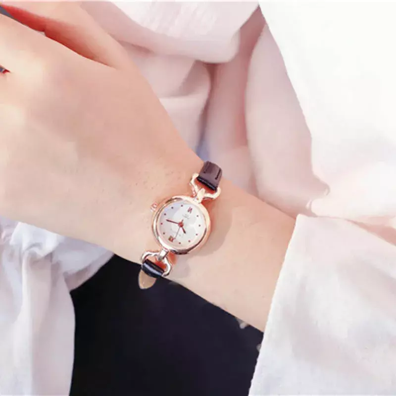Relógio de quartzo feminino, pulseira de couro pu, mini mostrador fino, moda, h9
