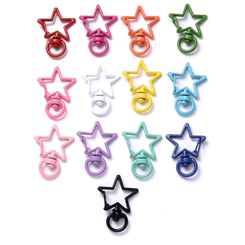 10Pcs Candy Color Plated Big Star Pentagram Lobster Clasp Key Hooks Connector Clip for Jewelry Making Key Rings Accessories