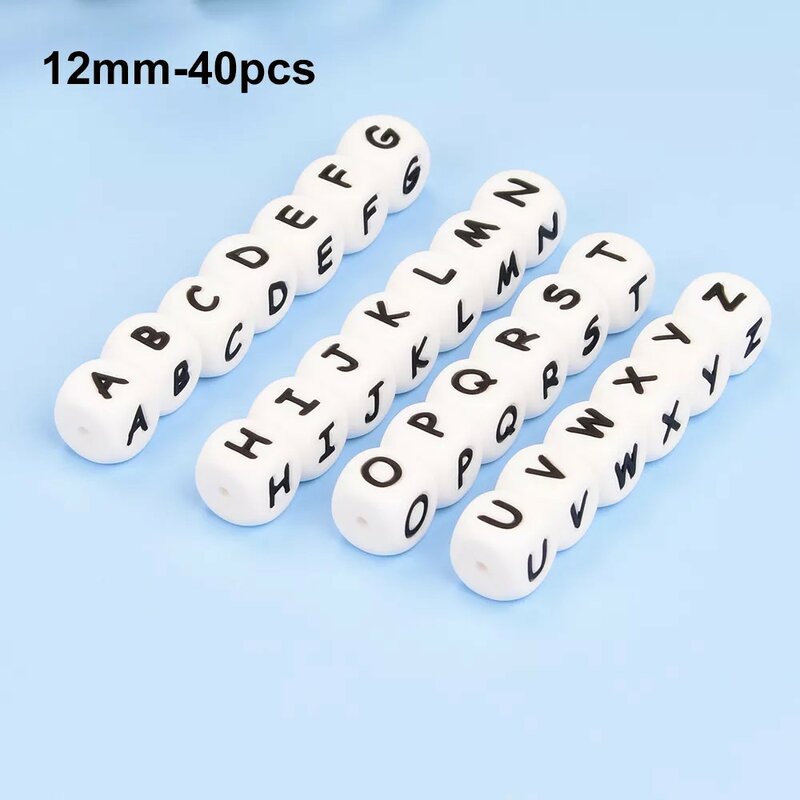 LOFCA 40PCS/Lot Alphabet 12mm Food Grade Letter Silicone Beads Baby Bead Pacifier Chain BPA Free  for Name Make DIY Necklace