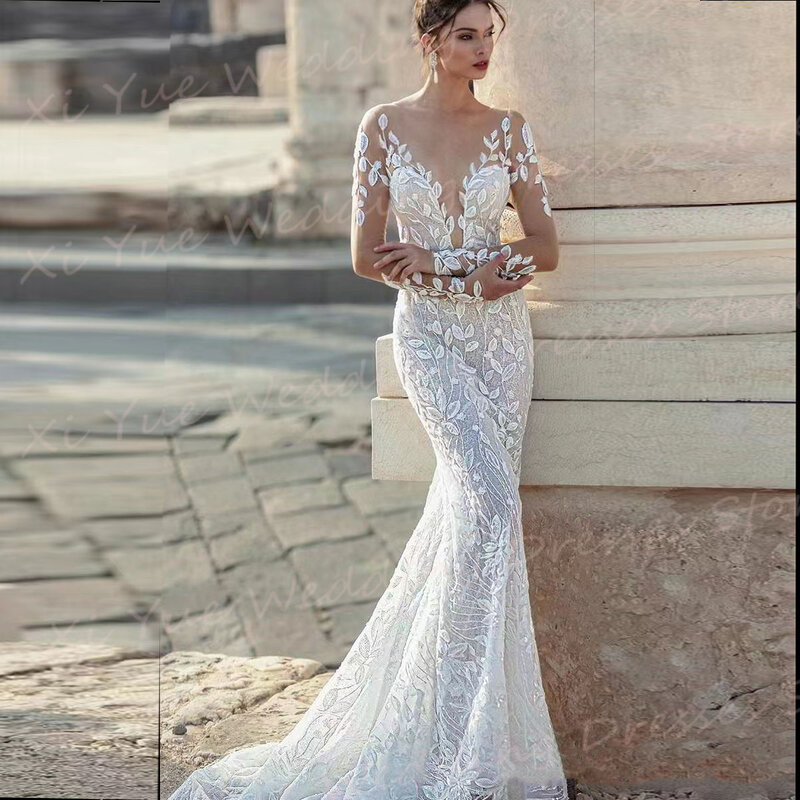 Nowa moda piękne suknie ślubne aplikacje bez pleców kochanie syrenka suknie panny młodej eleganckie Sweep Train vestidos novias boda
