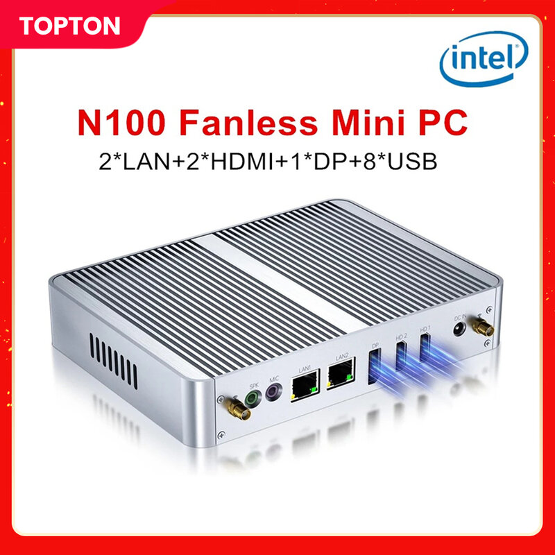 Topton M4 Router, tanpa kipas Mini PC Intel N100 Windows 11 3xStorage 3x4K Display Dual LAN Firewall Router komputer kantor MINIPC 0 kebisingan