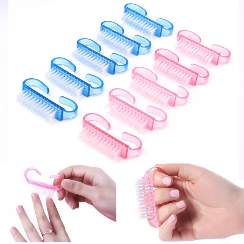 10Pcs Plastic Handle Brushes Fingernail Cleaning Manicure Tools Accessories