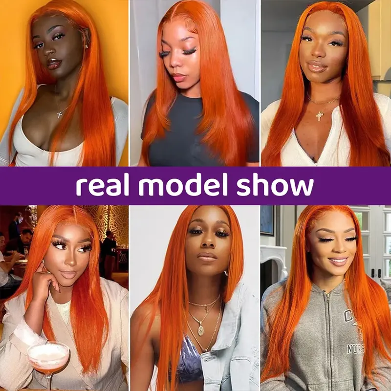 Ginger Wig 13x6 Straight Lace Front Wig 13x4 Hd Lace Frontal Wig Orange Colored Human Hair 180 Density Brazilian Glueless Wig