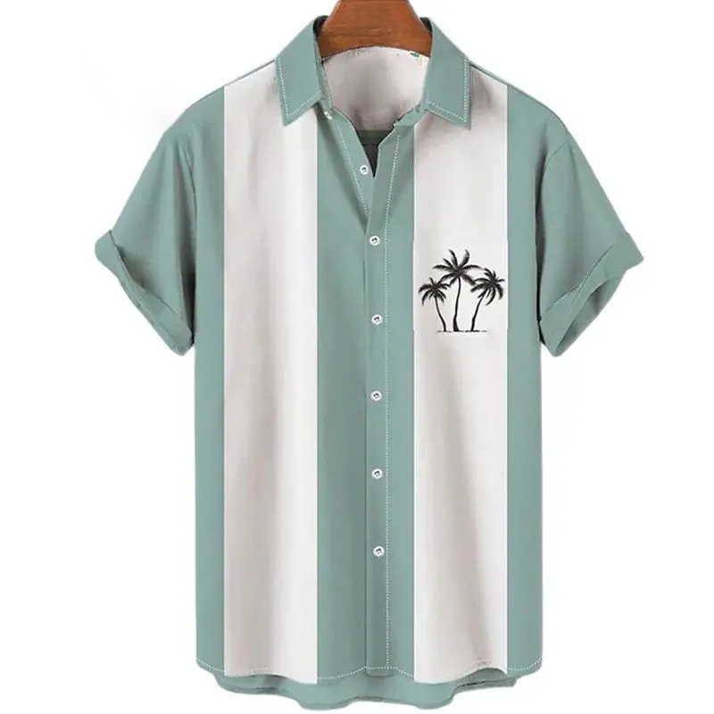 قميص شاطئ هاواي رجالي ، طباعة شجرة جوز الهند ، توبات كاجوال بأكمام قصيرة ، قميص كبير الحجم ، ملابس عصرية ، تخفيضات ، صيف