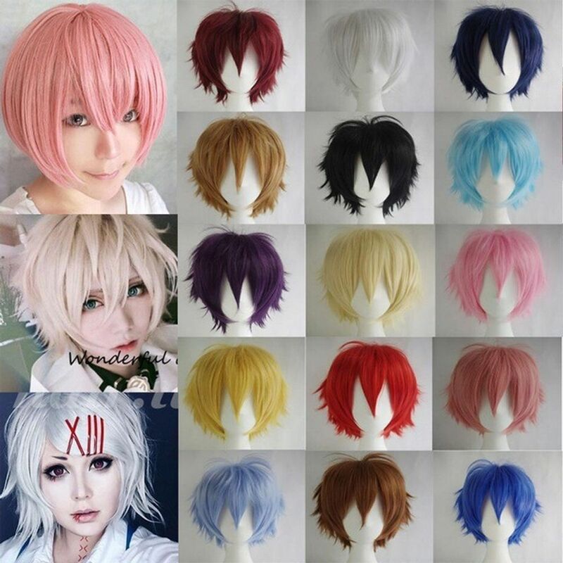 Cosplay anime peruka krótka uniwersalny kolor kolorowe odwrócone loki męskie krótkie włosy do odwróconej stylizacji peruki syntetyczne włosów
