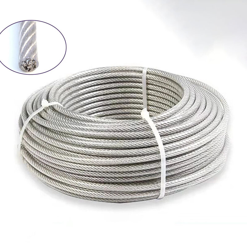 Cuerda de alambre de acero inoxidable 304 con revestimiento de plástico transparente, 1x7/7x7, 10 metros, especificación 6/8/10/12/14/16/18/20mm