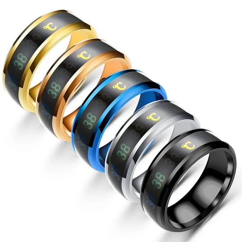 HOYON Smart Ring anello da uomo Hip Hop in acciaio inossidabile con rilevamento della temperatura intelligente che cambia colore coppia anello gioielli per feste