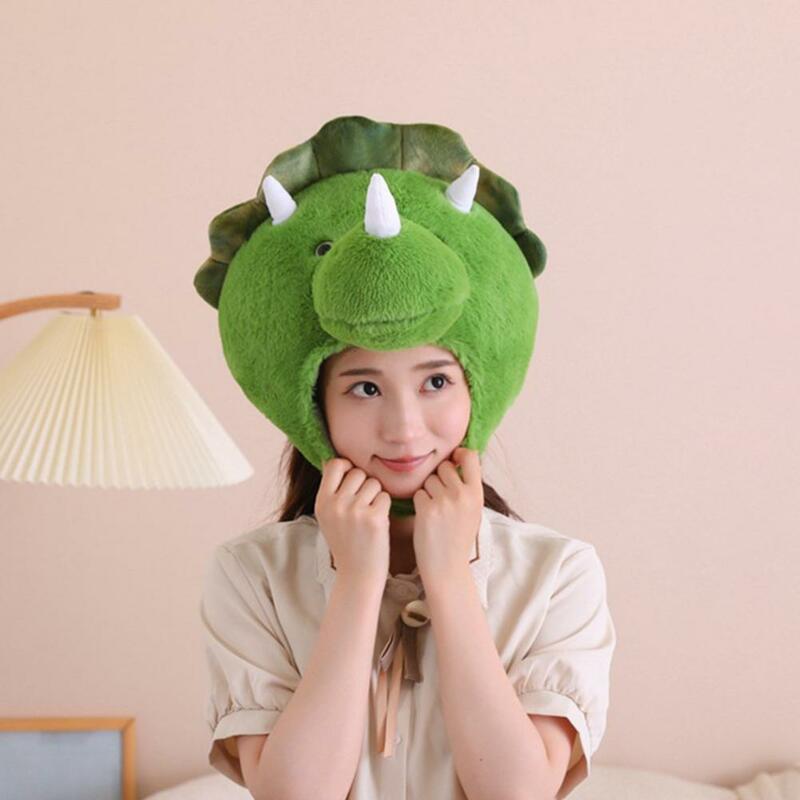 Triceratops-Sombrero de peluche 3d, gorro de dinosaurio de peluche esponjoso, lindo sombrero de cachorro de dibujos animados, accesorios de disfraz de fiesta de Cosplay para fotografía