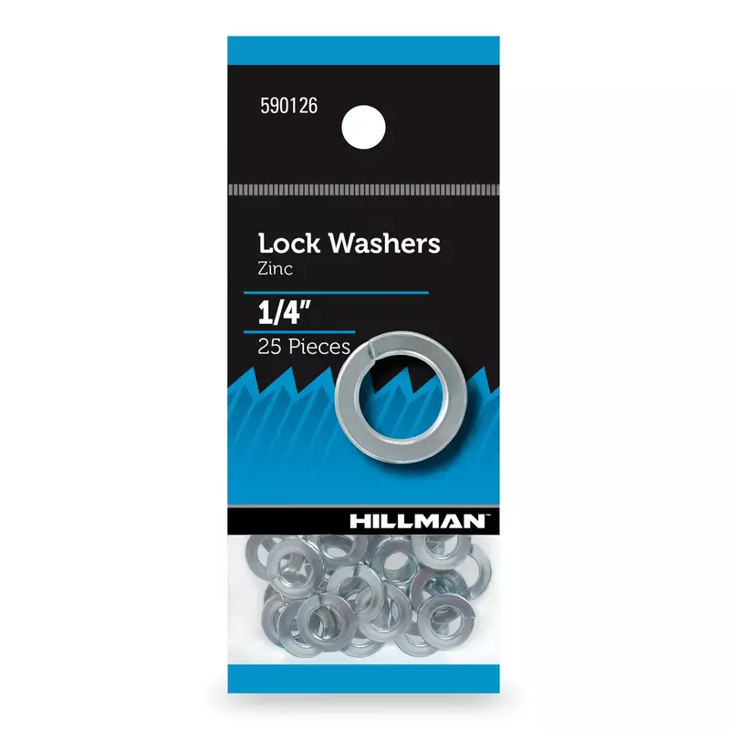 SD00-Hillman Split Lock Washer, 1/4", Zinc Plated, Silver, Steel, Pack of 25