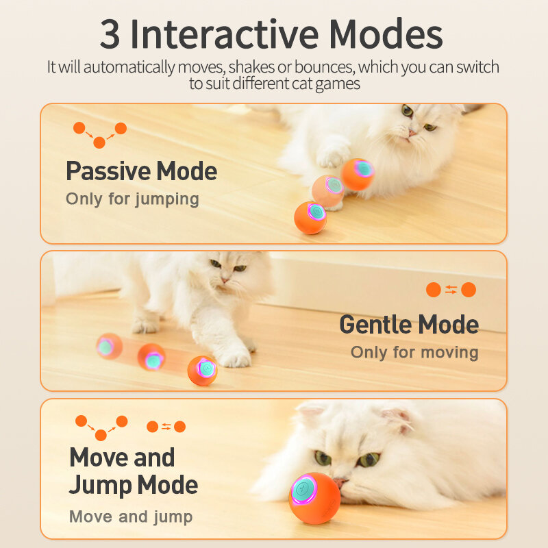 ROJECO bola saltitante interativa inteligente para gato, bola rolante automática, treinamento, brinquedo elétrico auto-movente para cão, acessórios para animais de estimação