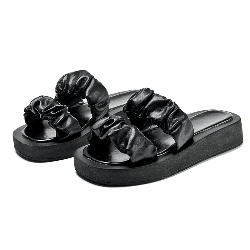 Klapki na lato damska AIYUQI duży rozmiar 2023 nowy jednolity kolor wygodny z wystającym palcem buty na plażę kobiet płaskie kapcie