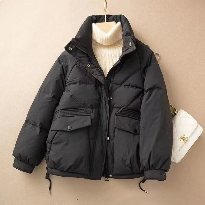 Женская зимняя длинная пуховая куртка, свободное Стеганое пальто на молнии, однотонная плотная теплая парка-пуховик, ветрозащитные куртки, новинка 2023