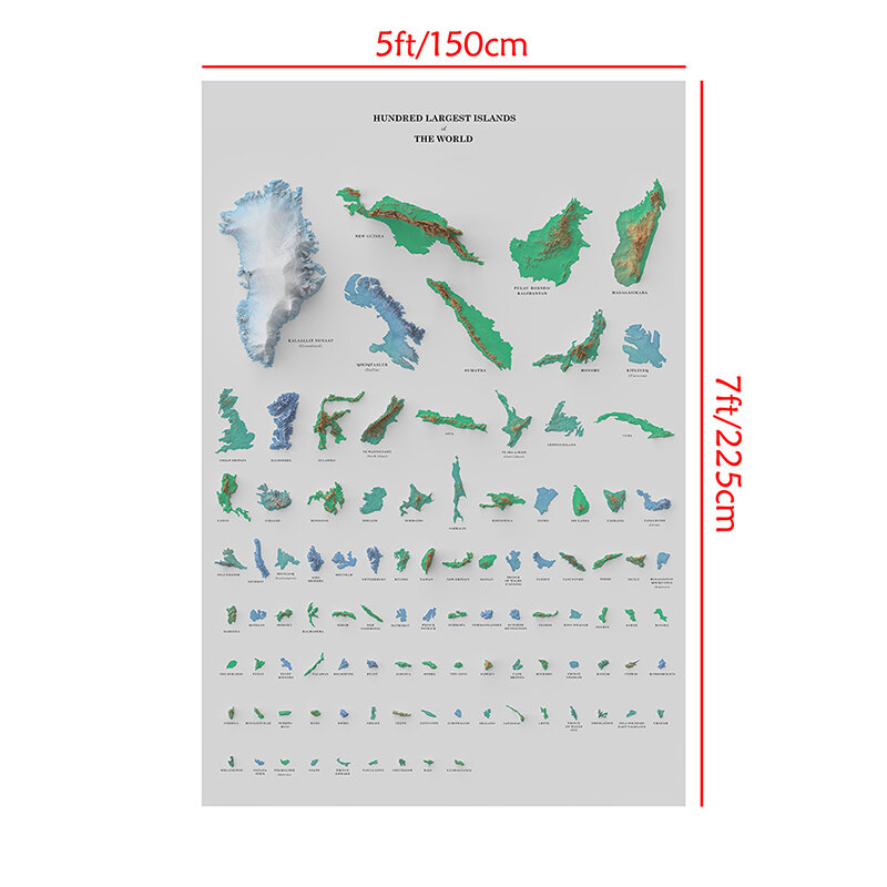150*225cm mapa świata stu największych wysp plakat artystyczny i druk włókniny płótnie malarstwo salon Home Decor