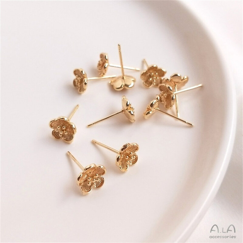 Orecchini in oro avvolto 14K con sei petali di fiori di prugna semplici accessori per le orecchie fai da te fatti a mano E053