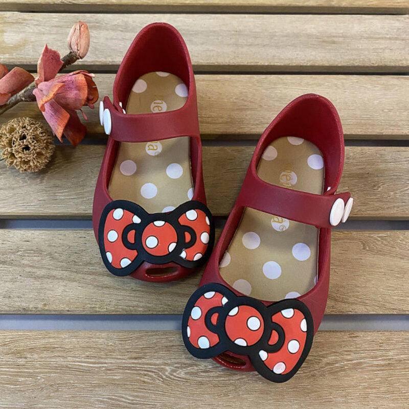 Disney Children's Sandals Girls Minnie Cartoon Garden Shoes 1-6 years old Waterproof Jelly Red Black Shoes Size 20-31