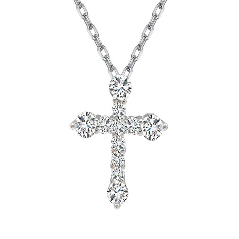 Luxury 100% 925 Sterling Silver Sparkling Diamond Cross Pendant Necklaces For Women Zircon Necklace Party Fine Jewelry Gifts