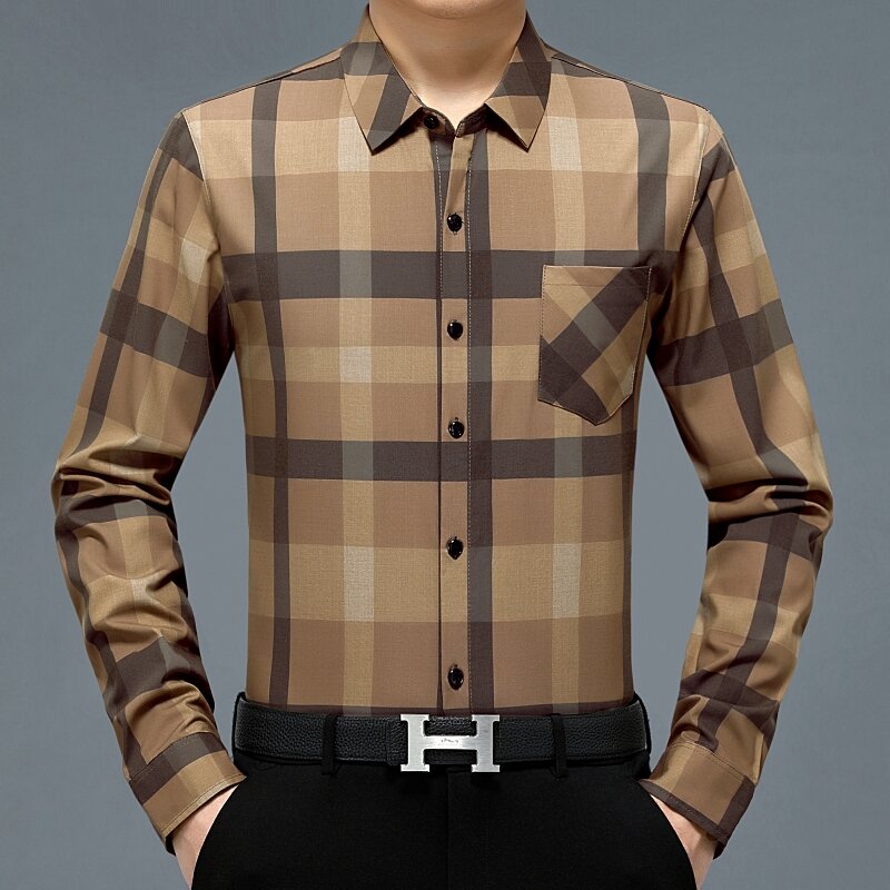 Men's New Business Casual Checkered Korean Fashion Comfortable Versatile Retro Slim Fit Top