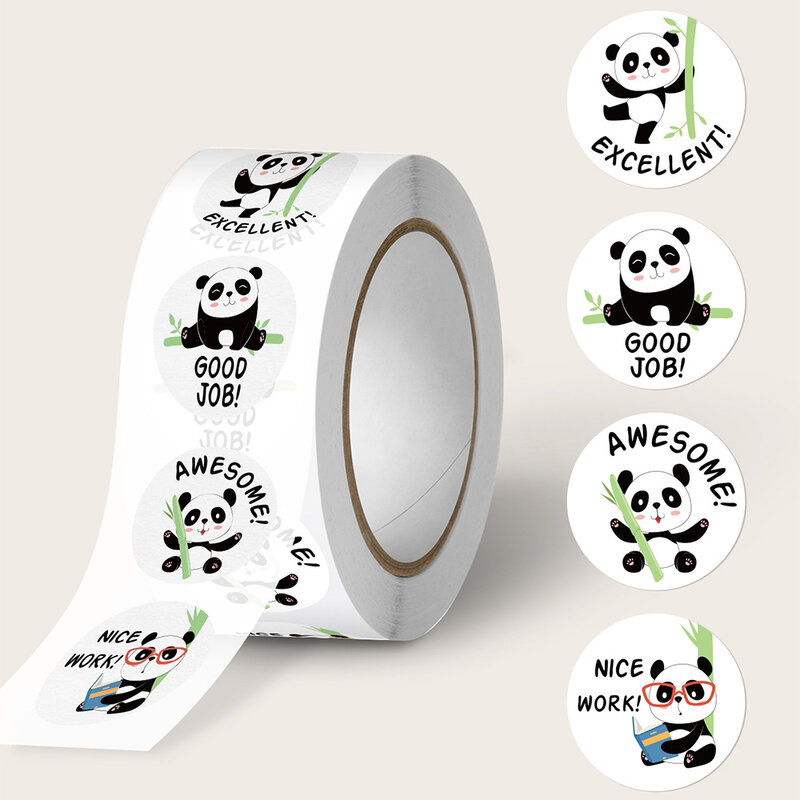 Rollo de pegatinas de animales de Panda para sobres, etiquetas de 100-500 piezas, 2,5 cm, para fomentar la recompensa por los elogios, papelería de trabajo para estudiantes