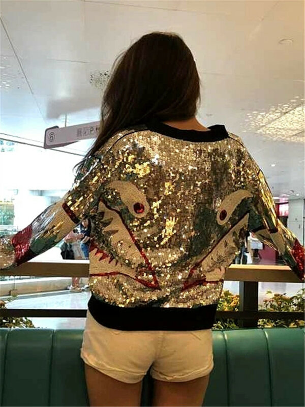 Autunno inverno innamorati giacca 2022 abbigliamento donna sciolto femminile Hip Hop sciolto squalo Paillette cerniera Fashion Street coreano