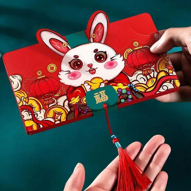 2023 신제품 접이식 빨간 봉투 토끼의 귀여운 중국 설날 빨간 패킷 조디악 토끼 빨간 패킷 봄 축제 Hongbao 선물