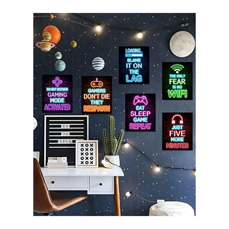 6Piece Video Gamer Room Decor Game Poster 8X10in-Gamer Wall Decor Teenage Boy Room Decor For Gaming Wall Art Gaming Room Decor