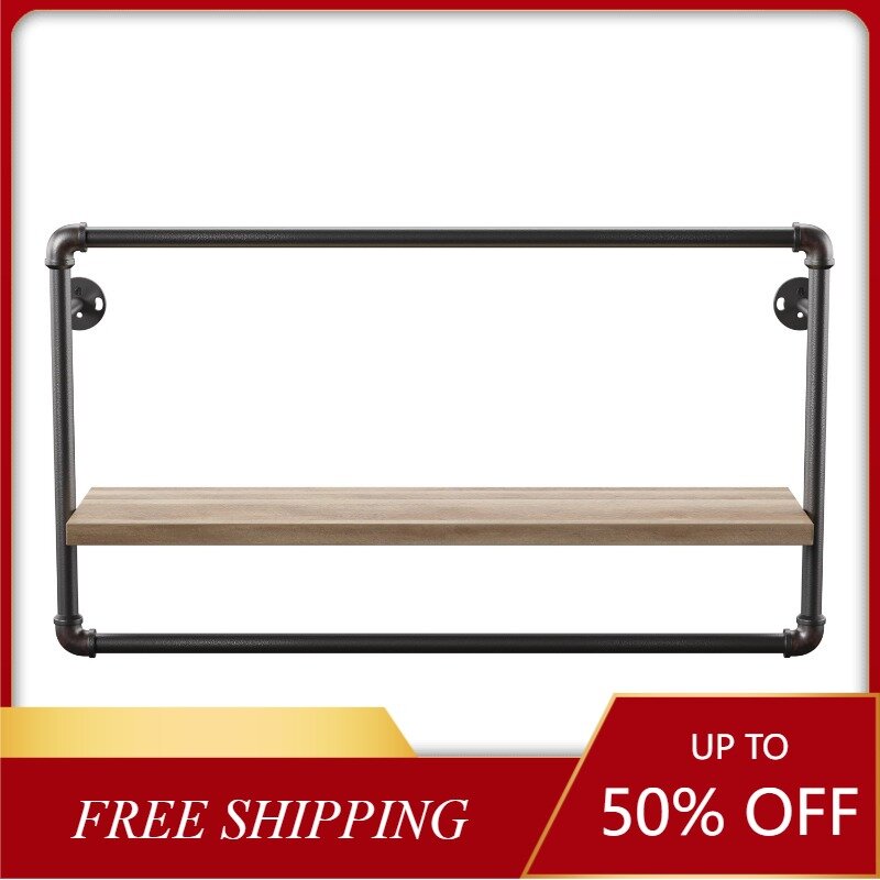Furniture of America Metal and Wood Floating Shelves A, 27.5"L x 7.25"W x 16.25"H, Black