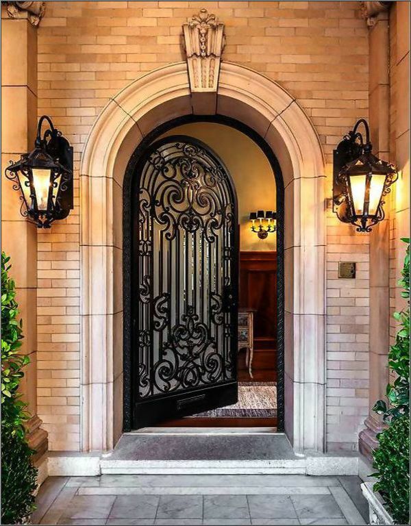 باب دخول مزدوج من الحديد المطاوع ، تصميم باب أمامي حديد عالي الجودة ، الأكثر شعبية وعصرية