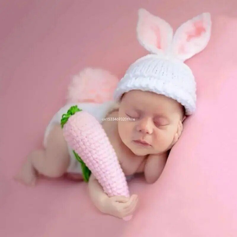 Bebê recém-nascido coelho roupas meninas meninos crochê malha traje roupa fotografia adereços acessório chapéu fralda chuveiro
