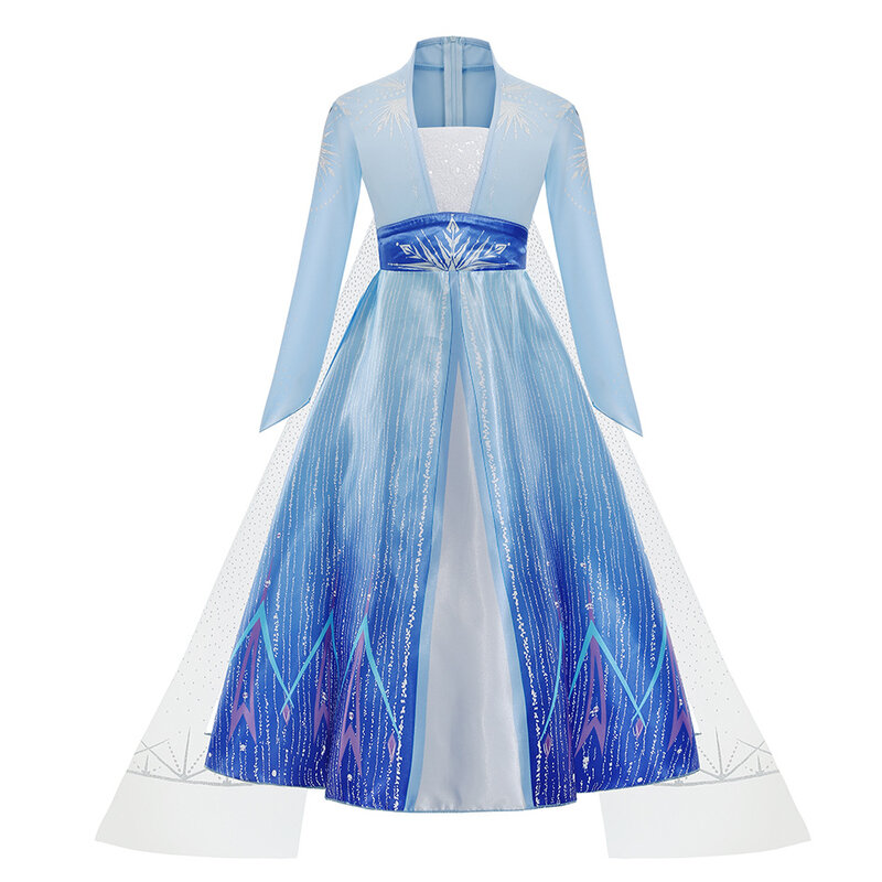 Costume Elsa pour filles, robe de princesse bleue à manches longues pour fête d'anniversaire, vêtements de carnaval pour enfants