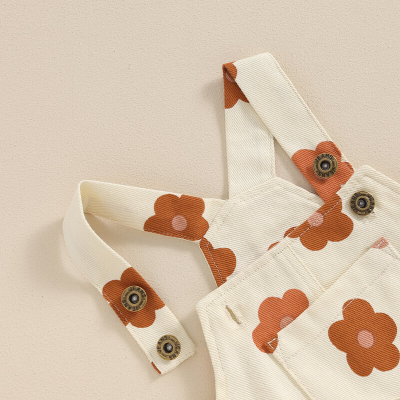 Blotona Baby Girls Overalls, Square Collar Sleeveless Flower Print Denim Romper Bodysuit with Pocket for Casual Daily