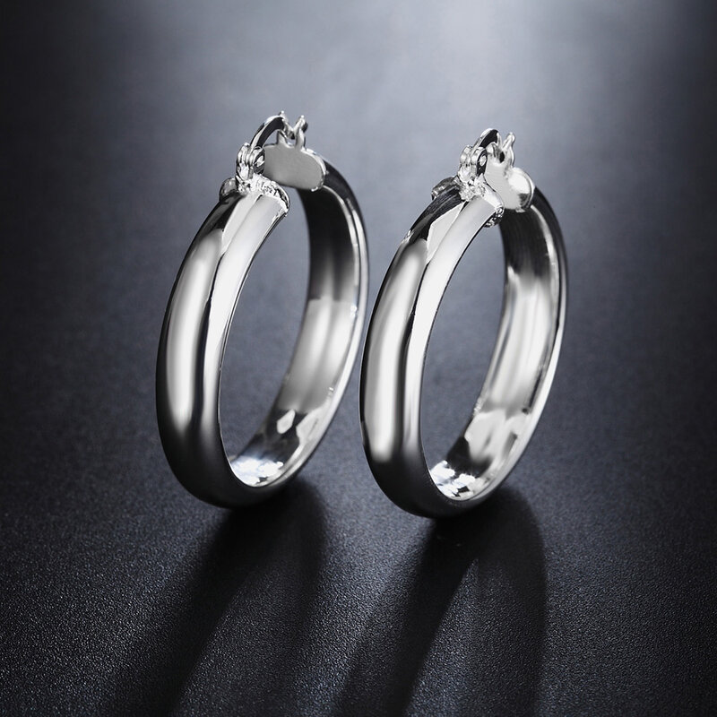 925 Sterling Silver Smooth Big Circle Hoop Earrings para mulheres, moda de luxo, acessórios para festa de casamento, joias, 4cm