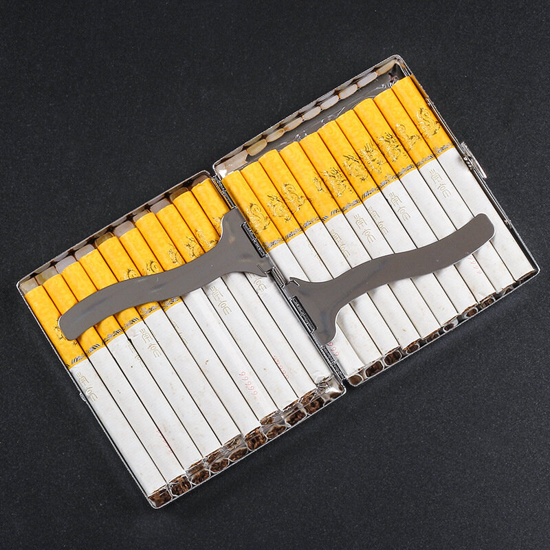 Caja de cigarrillos de Metal grabada, caja de tabaco, contenedor, soporte para cigarros, caja de almacenamiento, contenedor con 2 Clips