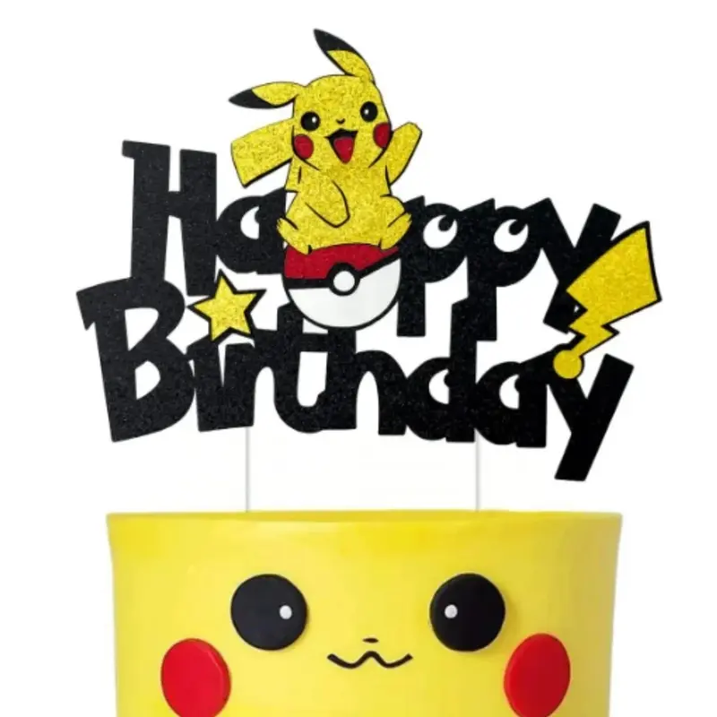 Pokemon Happy วันเกิดเค้กอะคริลิค Topper ตกแต่งพรรค Pikachu เค้กตกแต่งธง Baby Shower Baking DIY อุปกรณ์เด็กโปรดปราน