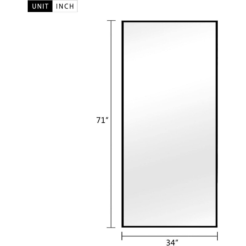 Grande specchio da pavimento con struttura in lega di alluminio a tutta lunghezza, appeso o a parete, nero 71 "x 34"