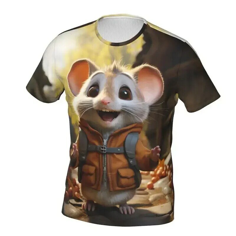 Men's and Women's Casual Fashion Trend 3D Cute Mouse Pattern Printed Short Sleeved T-shirt Summer Cool and Breathable Top Y2K
