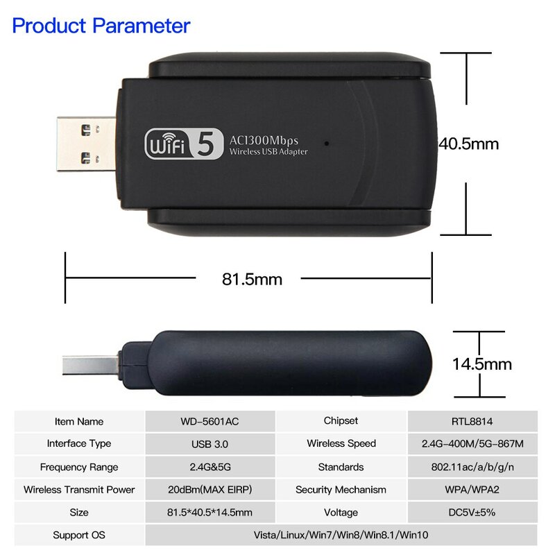 1300Mbps USB 3.0 WiFi Adapter Dual Band 2.4G 5Ghz Bezprzewodowa WiFi Dongle Antena USB Ethernet Karta Sieciowa Odbiornik Do PC