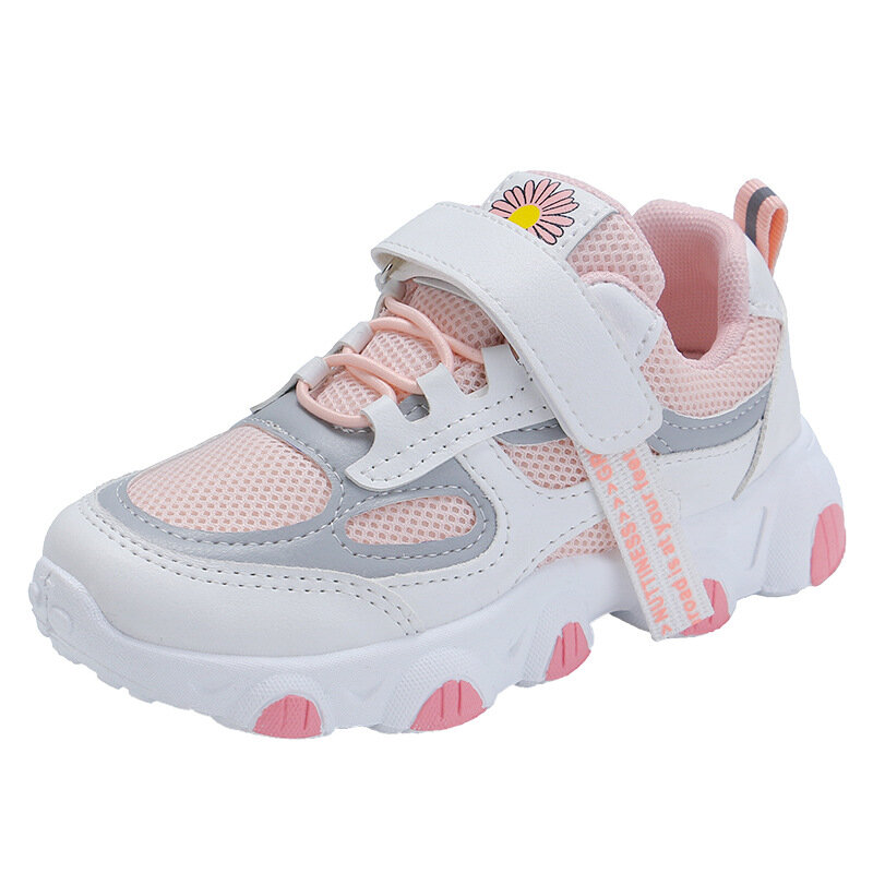Malha Respirável Calçados Esportivos das meninas, Tênis Leves para Crianças Grandes, Sapatos Casuais Pai, Nova Chegada